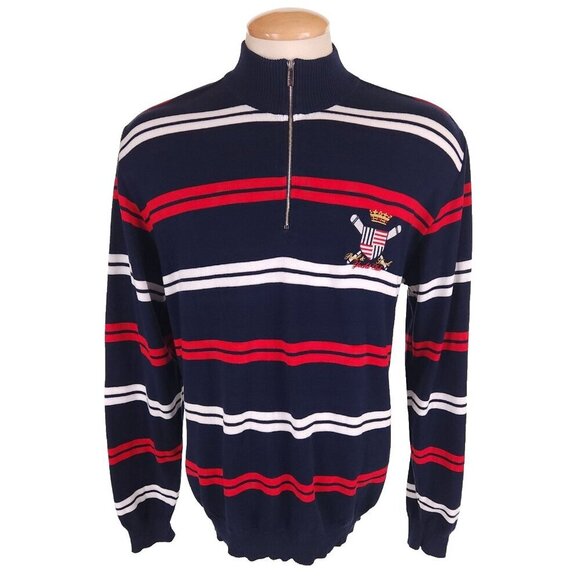 Paul & Shark Yachting Striped 1/2 Zip Sweater L Mens Navy Blue Collection $375 - Picture 1 of 15